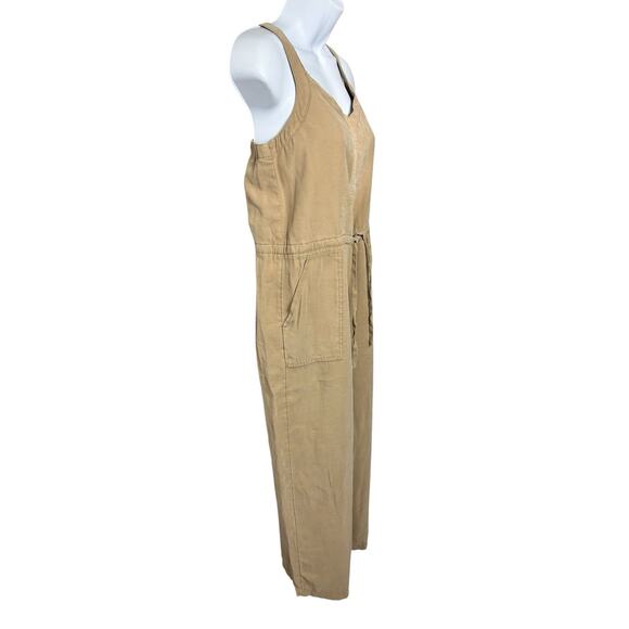 Old Navy Tan Pant Overalls Sz XS Oversized Waisted Wide Leg Cottagecore Pockets - Picture 3 of 5